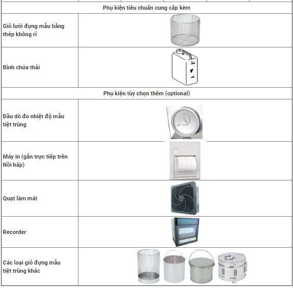 Phụ kiện tiêu chuẩn Nồi hấp tiệt trùng ALP CL-40M