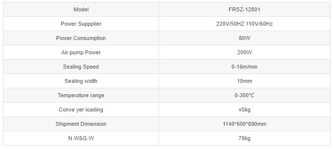 Thông số kỹ thuật Máy hàn miệng túi FRSZ-12801