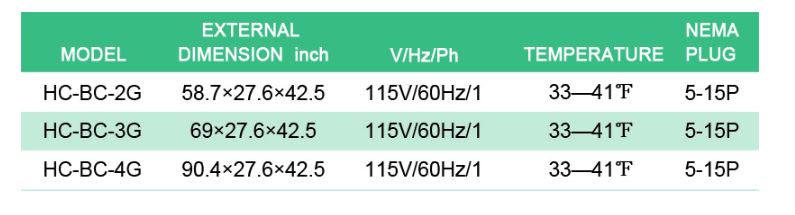 Thông số kỹ thuật Tủ giữ lạnh quầy bar FIRSCOOL HC-BC-4G