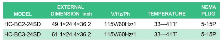 Thông số kỹ thuật Tủ giữ lạnh quầy bar HC-BC2-24SD