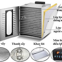 Máy sấy hoa quả, thực phẩm đa năng 16 khay 3 lớp inox