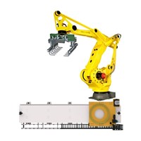 Robot xếp dỡ pallet hạng nặng Fanuc 4 trục, kẹp tùy chỉnh CNGBS, ray dẫn hướng – M-410iC/500