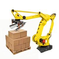 Robot chính hãng dùng xếp dỡ, vận chuyển thùng carton chứa chai thủy tinh, kèm cánh tay robot và bộ kẹp FANUC M-410iC/185