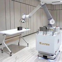 Robot AGV tự hành điều hướng tự động Hans – Robot cộng tác gắp và đặt (Pick & Place) với cánh tay robot gắn trên xe AGV di động, giá robot AGV tích hợp cánh tay robot