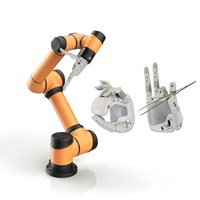 Cánh tay robot cộng tác 6 trục AUBO I10 dùng cho xếp pallet, robot giáo dục tích hợp tay gắp robot TetherIA phục vụ nghiên cứu AI