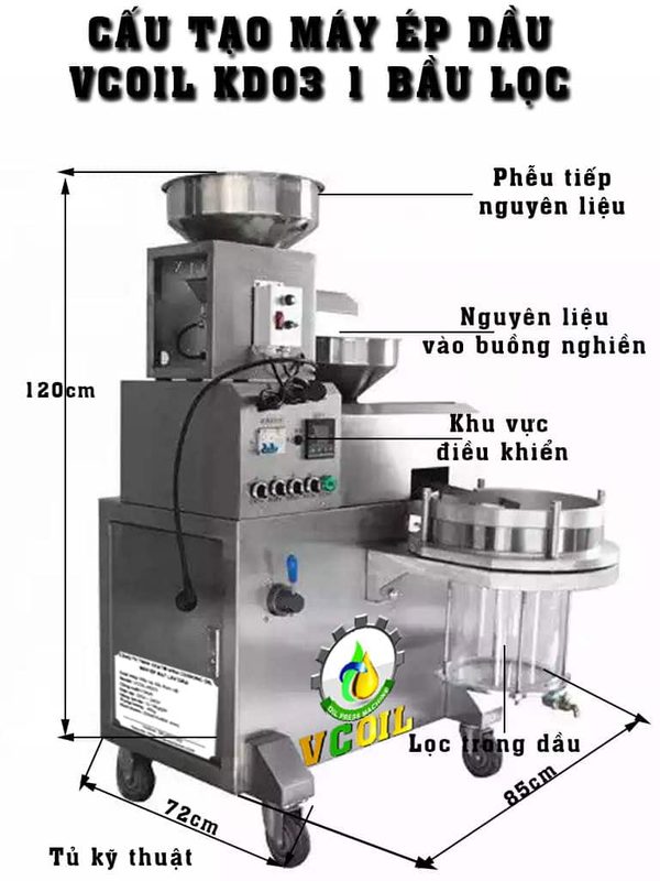 Máy ép dầu VCoil KD03 1 bầu lọc công suất ép 20-25kg/giờ