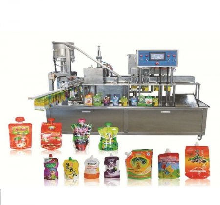 Máy chiết rót chất lỏng vào túi có nắp