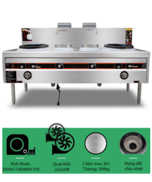 Bếp Á đôi họng đất 2000mm (có quạt thổi)