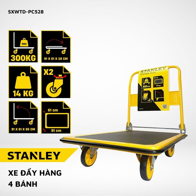 Xe đẩy hàng 4 bánh Stanley PC528 – Tải trọng 300kg